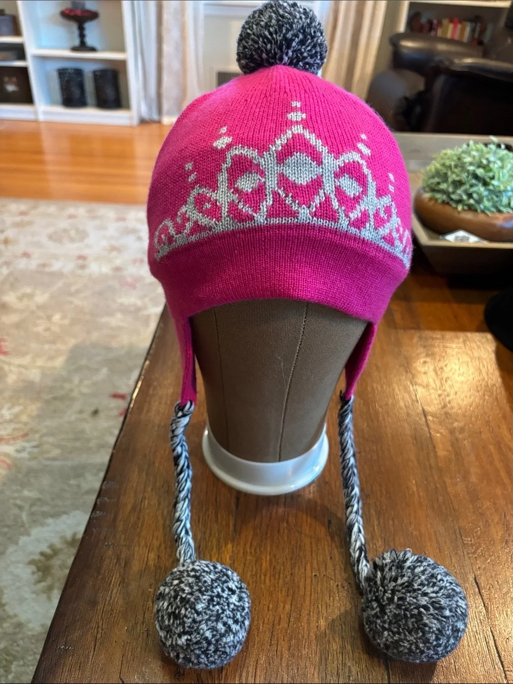 Kate Spade Princess Pink Knit Earflap Beanie with Pom-Poms Wool